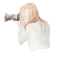 a watercolor sketch of a female photographer taking a photo