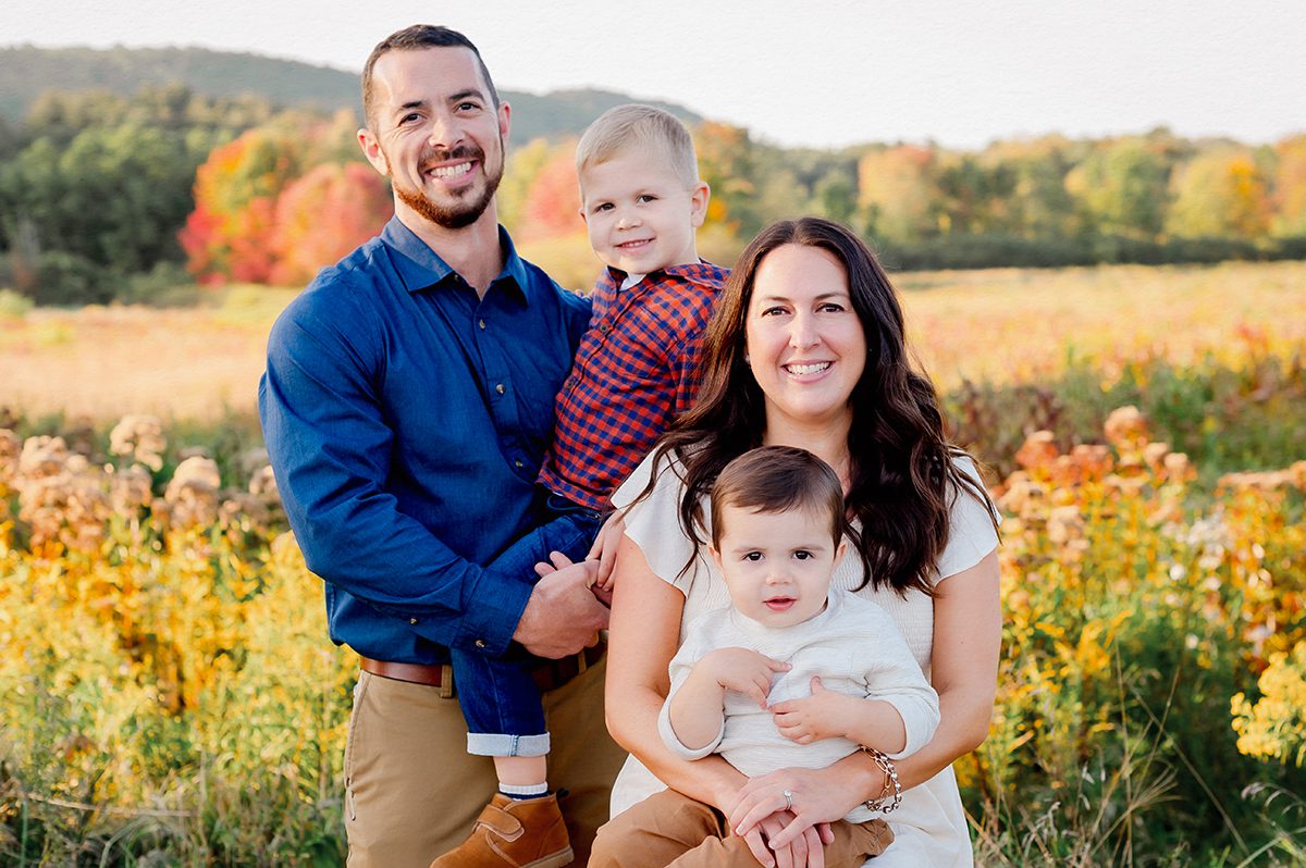 Sunset fall family session with toddlers in Simsbury CT – what to wear and how to coordinate sibling outfits.