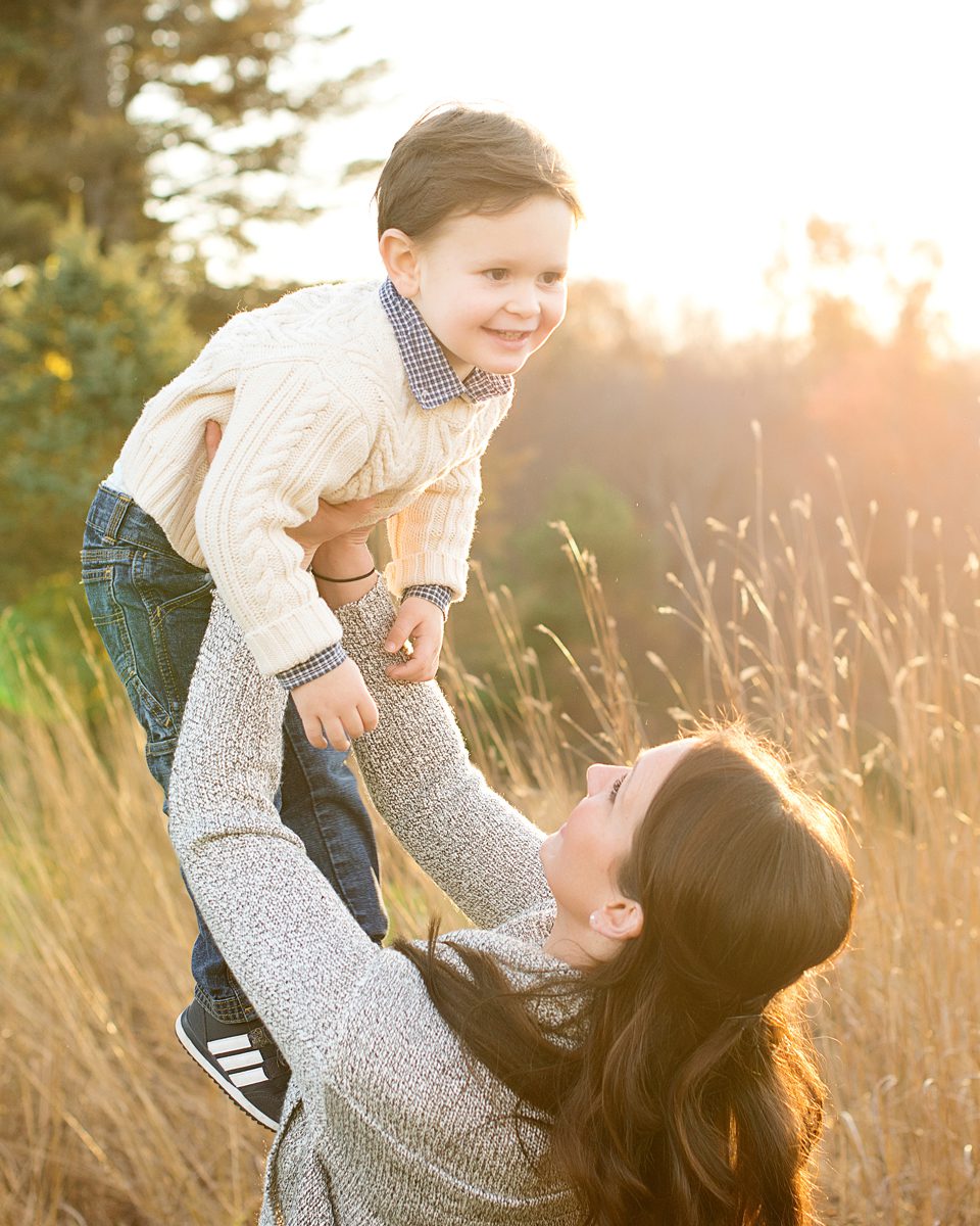 Golden Hour photo of a mom and her little boy taken at Westmoor Park in West Hartford by Kelli Dease.